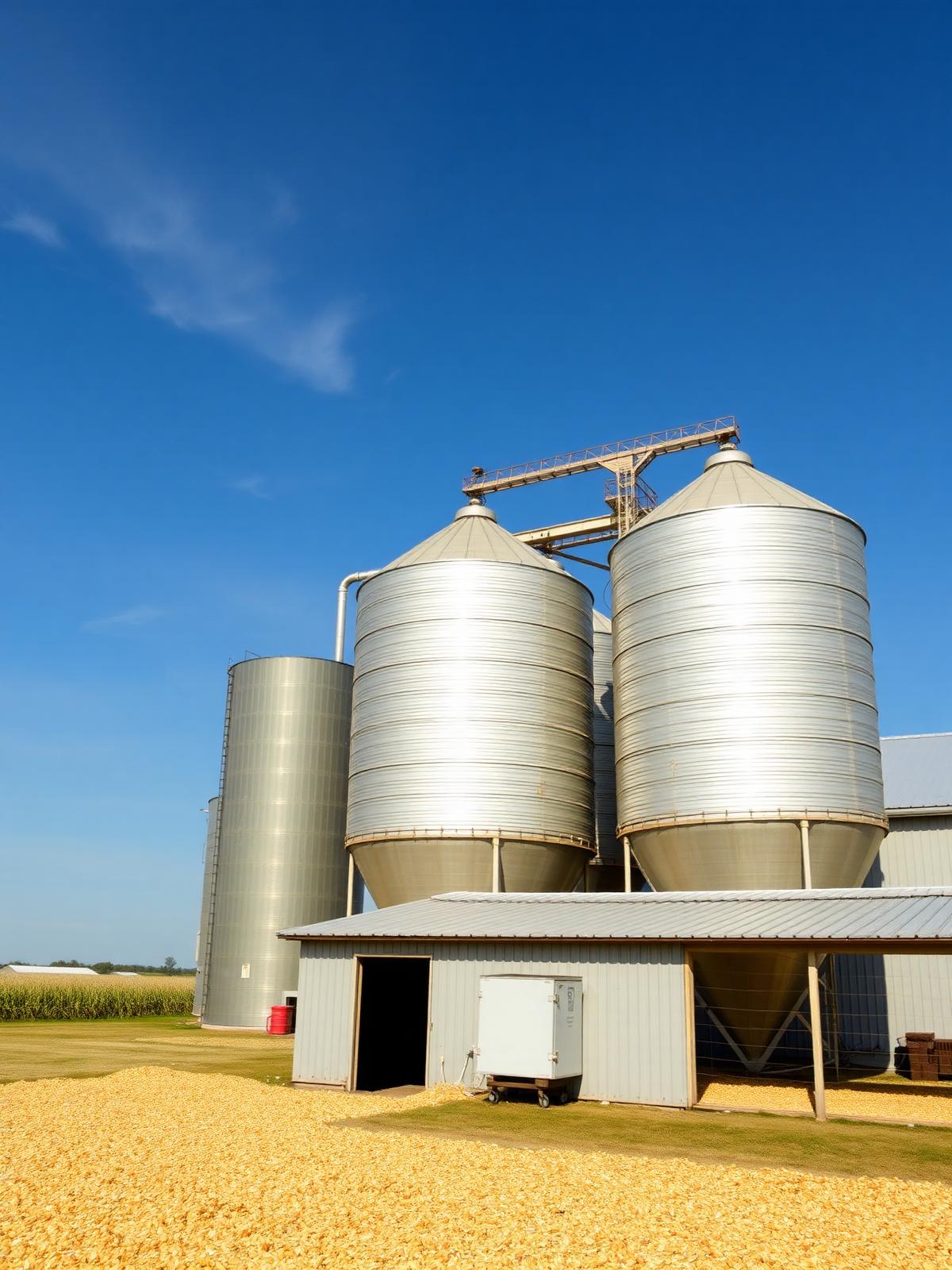 Silos de alimento y grano en una planta agrícola